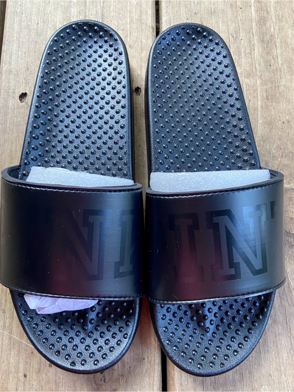 Victoria's Secret Pink Black Slide Sandals Size 8/8.5 Resort Vacation Vibe NWOT